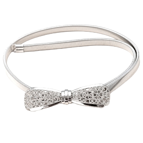 Silver Bow-Tie Ultra Stretchy Skinny Belt - Picture 2 of 4